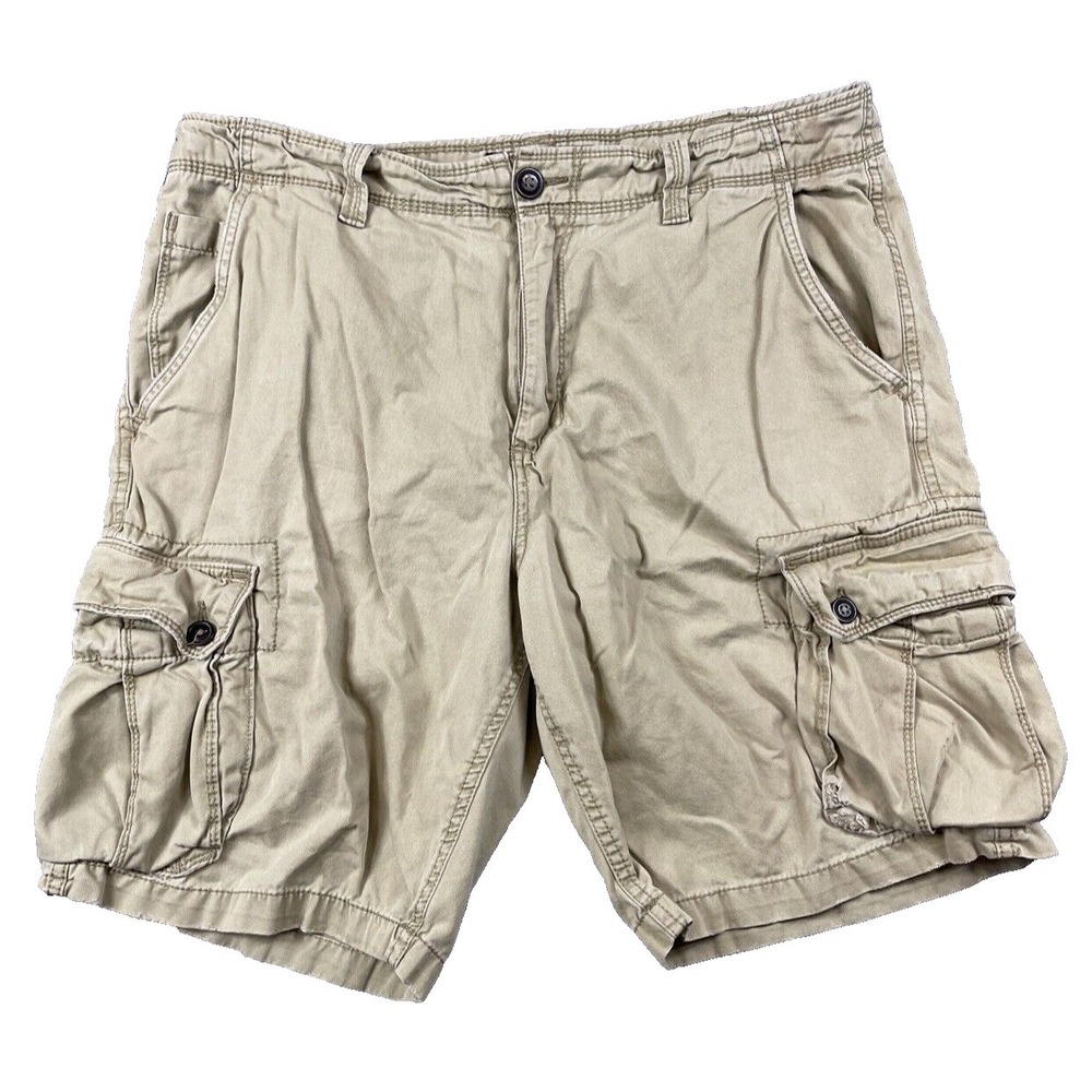 American Eagle Cargo Shorts Mens 38 Beige Broken In Streetwear Grunge Distressed